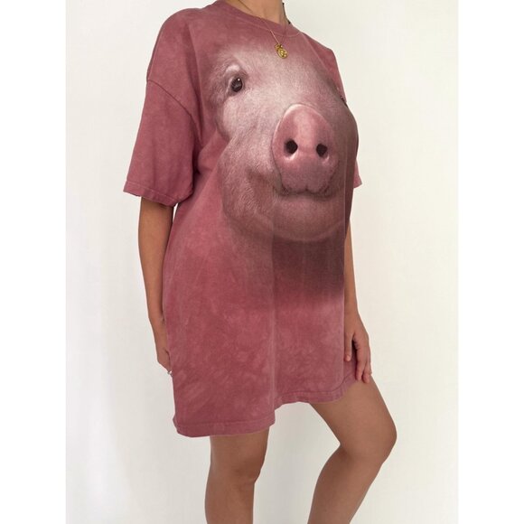 2000s The Mountain pink baby pig face graphic unisex mens cotton tshirt XL XXL - Picture 7 of 9
